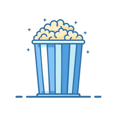 Fresh Popcorn in a Blue Striped Container with Shiny Stars Illustration