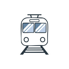 Cartoon front view of train on tracks transport doodle style illustration, train car, train rides