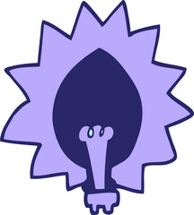 cartoon doodle light bulb in bright neon color