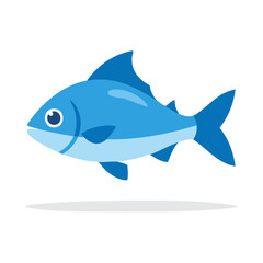 Obraz premium Cartoon Fish Vector Illustration Blue Aquatic Animal Sea Life Simple Design Fins Tail Round Eye Swimming Marine Wild Underwater Nature