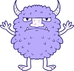 cartoon grumpy monster in bright neon color