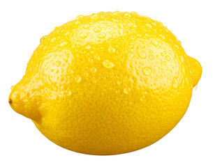 “Whole Fresh Lemon with Water Droplets, Hyper-Realistic Close-Up, Transparent PNG”.