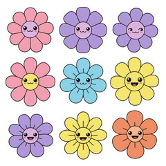Cute Flower Vector Illustration Set Transparent