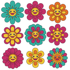 Cute Flower Vector Illustration Set Transparent