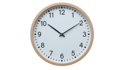 Minimalist Circular Wooden Wall Clock – Light Beige Frame with Plain White Face, Isolated on Transparent Background