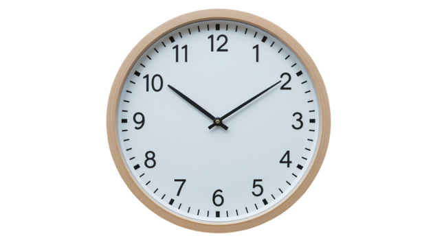 Minimalist Circular Wooden Wall Clock – Light Beige Frame with Plain White Face, Isolated on Transparent Background - Powered by Adobe