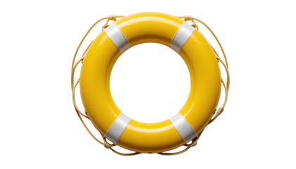 Bright Yellow Inflatable Life Preserver – Glossy Round Design with White Bands, Isolated on Transparent Background