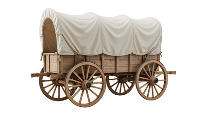 Vintage Covered Wagon &ndash; Cream Canvas Draped Over Wooden Frame with Folds and Creases, Isolated on Transparent Background