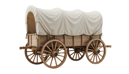 Vintage Covered Wagon – Cream Canvas Draped Over Wooden Frame with Folds and Creases, Isolated on Transparent Background