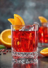 Refreshing negroni cocktail with orange garnish in crystal glass