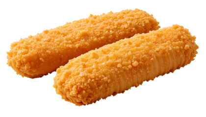 Close-Up of Two Crispy Breaded Fish Fingers – Golden-Brown Texture, Isolated Product Shot