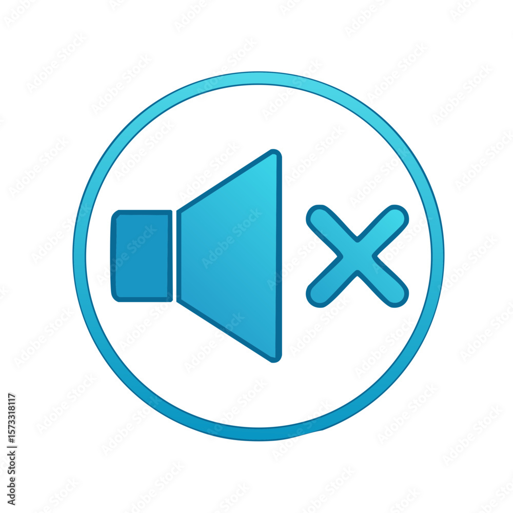 Poster mute button icon blue volume off symbol with x in circle for multimedia design or digital user inter