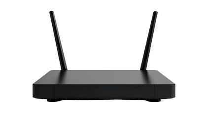 Fototapeta premium Black Wireless Router with Dual Vertical Antennas – Rectangular Design and Blue LED Indicator Lights