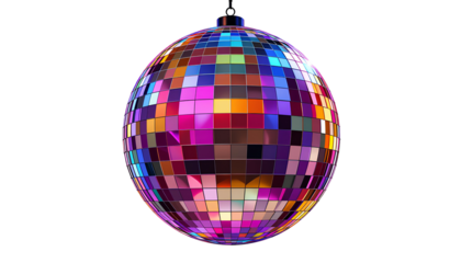 Large Spherical Disco Ball – Reflective Chrome Surface with Rainbow Hues and Geometric Mirror Facets