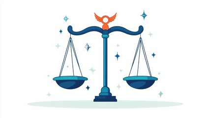 An illustration of a balanced scale symbolizing justice and equity, surrounded by sparkles.
