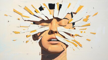 A striking artistic representation of a face breaking through layers, symbolizing struggle and breakthrough.