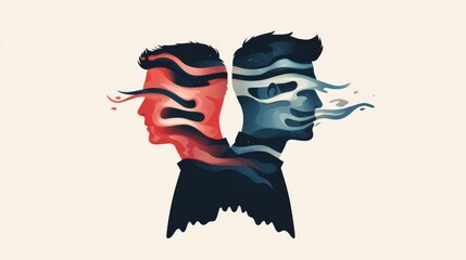 A creative illustration of two human profiles merging with colorful waves, representing emotions and thoughts.
