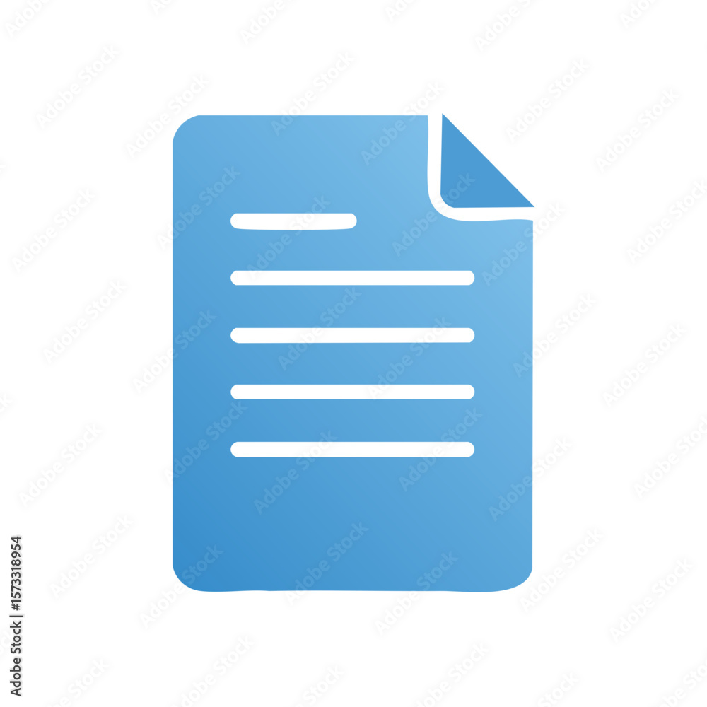 Fototapete Blue document icon with rounded corners and horizontal lines representing text