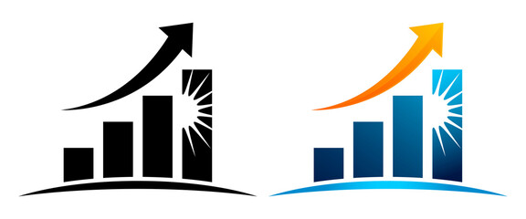 set Isolated Growing Bar Graphic with Upward Trending Arrow stock png illustration