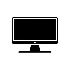 Desktop computer monitor icon, flat screen with stand isolated on white, modern technology device vector
