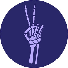 iconic tattoo style image of a skeleton giving a peace sign  in bright neon color