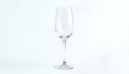 Elegant crystal wine glass with a delicate stem, beautifully lit against a white background.