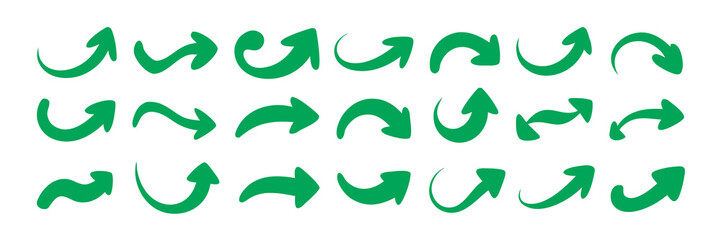 Fototapeta premium Varied Collection of Green Arrow Illustrations Conveying Direction and Movement Cues in Graphic Design