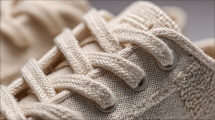 Close-up of cream-colored canvas shoes