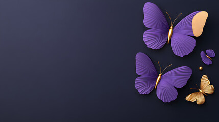 Beautiful 3D Cartoon Butterflies in Gold, Burgundy, and Black on a Dark Background for Phone Wallpaper

