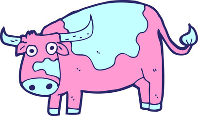 cartoon cow in bright neon color