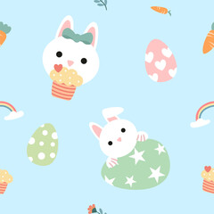 Seamless pattern with art design elements, and colorful Easter eggs.