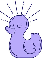 illustration of a traditional tattoo style rubber duck in bright neon color