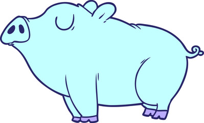 cartoon pig in bright neon color