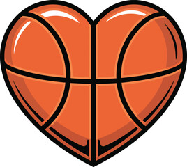 Basketball Heart Design, Love for Basketball, Sports Passion, Transparent Background.