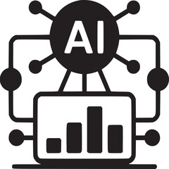 A black and white illustration of ai connected to a graph on a computer screen icon design