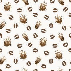 seamless pattern of coffee beans and coffee cups for the coffee shop background. decoration cafe, place to eat and culinary events. for a coffee themed greeting card. for coffee-themed fabric motifs