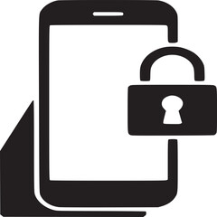 A black and white illustration of a smartphone with a padlock symbol for security and privacy