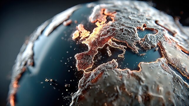 A close-up view of a glossy Earth globe with raised textured continents and highlighted Europe.