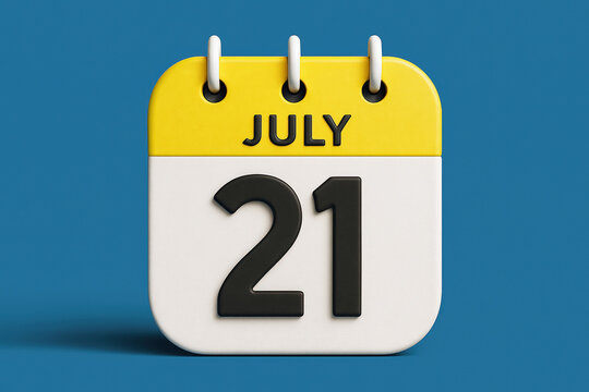 Calendar Icon Showing July 21st on a Blue Backdrop Symbolizing Scheduling, Time Management, and Important Dates for Planning and Reminders