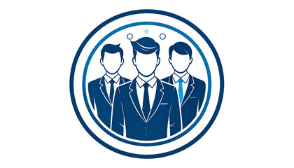 Fototapeta premium Team of Four Business Professionals in Circular Conference Logo on White Background