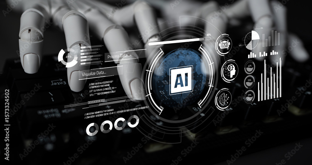 Poster ai assistant brain processor with llm technology, big data, machine learning, generative ai for busi