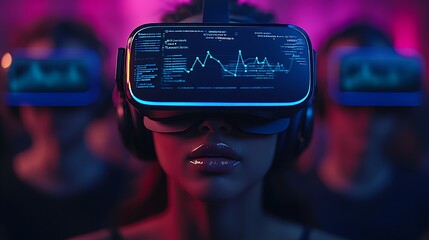 VR headset users immersed in data visualization.