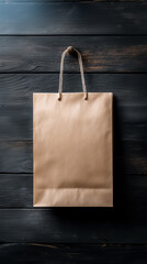 Kraft Paper Bag on Wooden Surface With Soft Light and Clean Top View