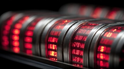 Close-up of glowing red digital display units