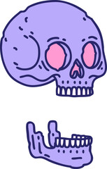 iconic tattoo style image of a skull in bright neon color