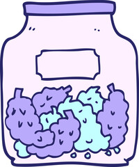 hand drawn doodle style cartoon cannabis dispensary jar in bright neon color