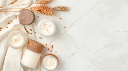 Elevated Skincare Collection Beige and White Candles on Marble