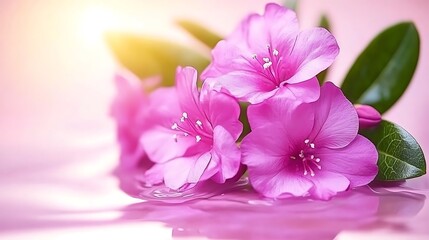 Delicate pink flowers gently resting on a surface of water.