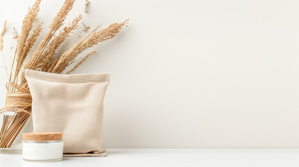 Zero Waste Cosmetic Scene Refillable Jar and Compostable on Cream Background