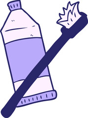 cartoon toothpaste and toothbrush in bright neon color